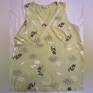 Fresh Produce. Green and Brown V -Neck tank top. Some fabric discolorations.